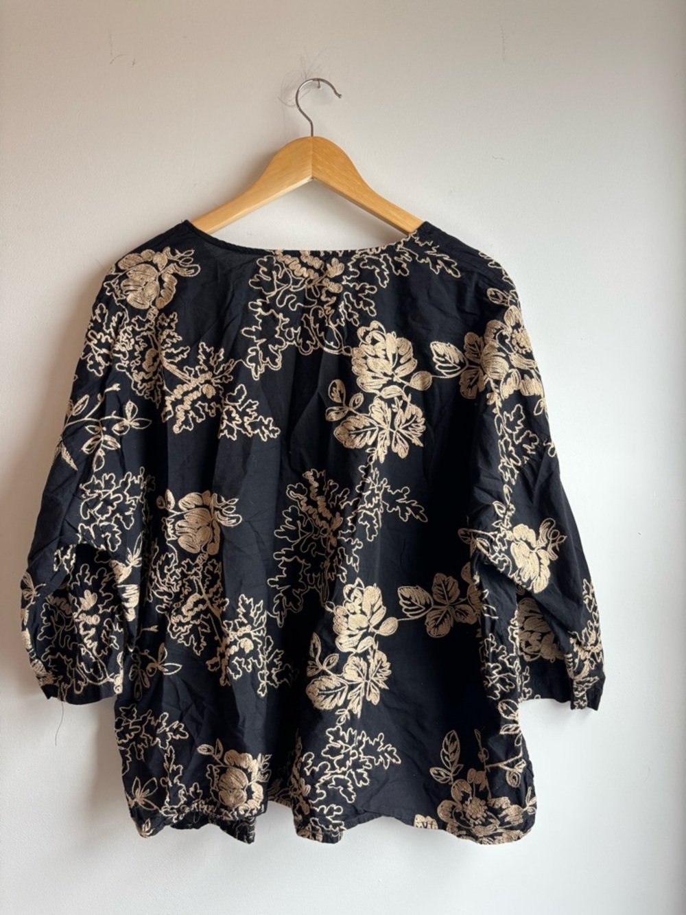 Cynthia Rowley Black Tunic with Beige Floral Embroidery - Picture 2 of 3
